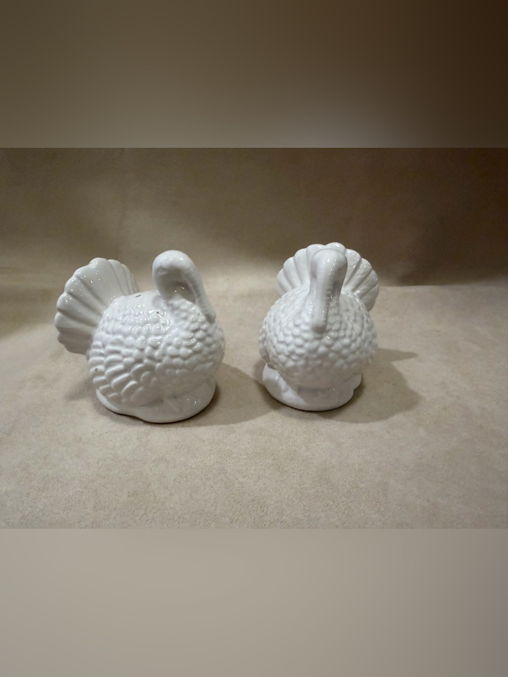 White Ceramic Turkey Salt and Pepper Shakers - Set of 2